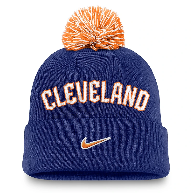 Men's Nike Royal Cleveland Guardians Peak Cuffed Knit Hat with Pom