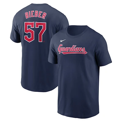 T-shirt Nike pour homme Shane Bieber bleu marine Cleveland Guardians Fuse avec nom et numéro