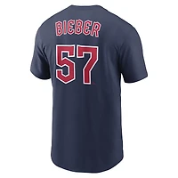 T-shirt Nike Shane Bieber pour hommes, bleu marine, nom et numéro des Cleveland Guardians