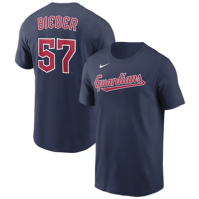 T-shirt Nike Shane Bieber pour hommes, bleu marine, nom et numéro des Cleveland Guardians