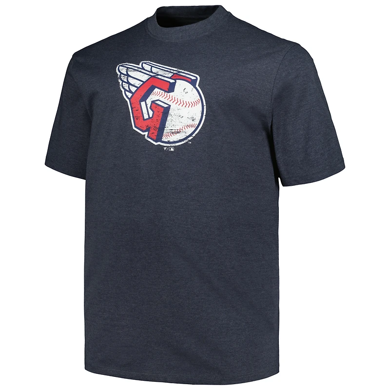 Men's Profile Heather Navy Cleveland Guardians Big & Tall Weathered Logo T-Shirt