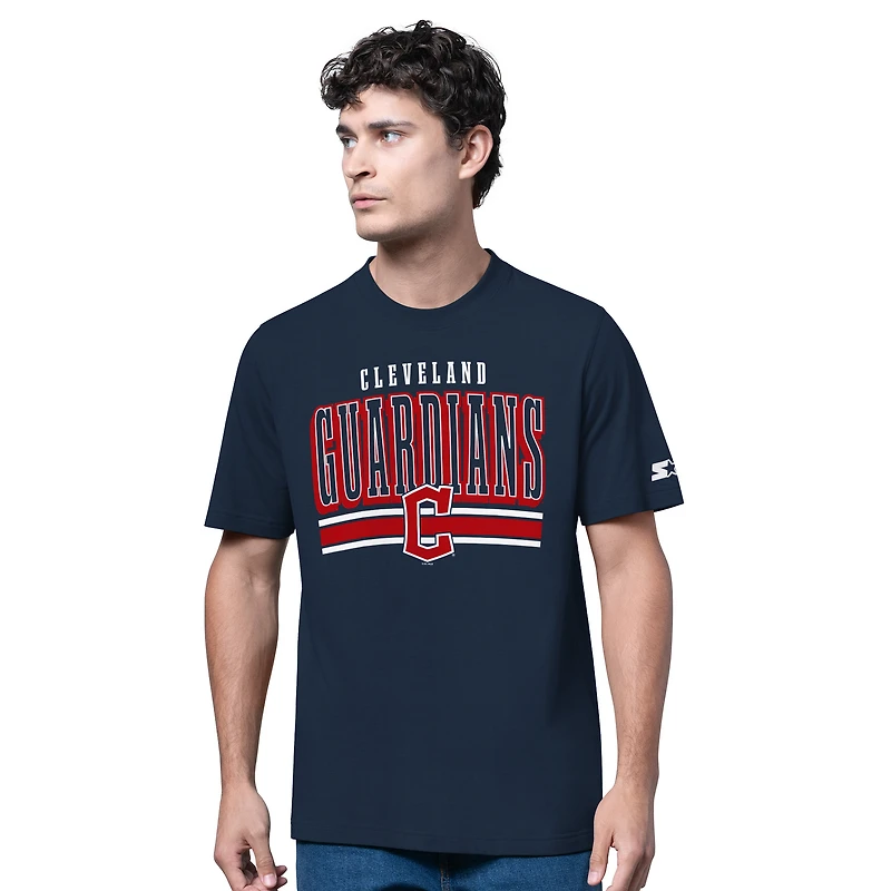 Ensemble de deux t-shirts à manches longues et courtes pour homme Starter, gris chiné/bleu marine, Cleveland Guardians