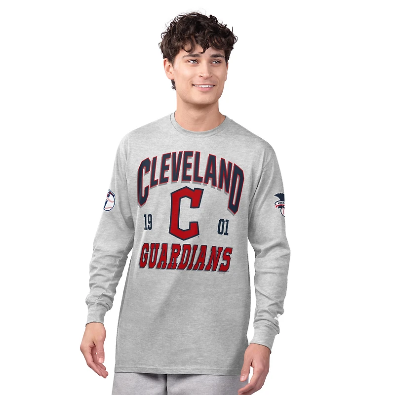 Ensemble de deux t-shirts à manches longues et courtes pour homme Starter, gris chiné/bleu marine, Cleveland Guardians