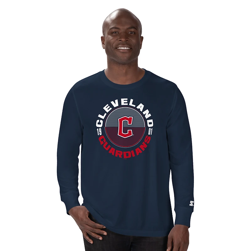 Men's Starter Navy Cleveland Guardians Halftime Long Sleeve T-Shirt