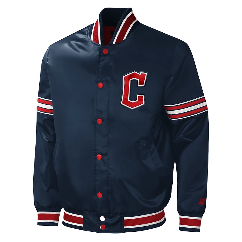 Veste universitaire Starter Navy Cleveland Guardians Midfield en satin à boutons-pression pour homme
