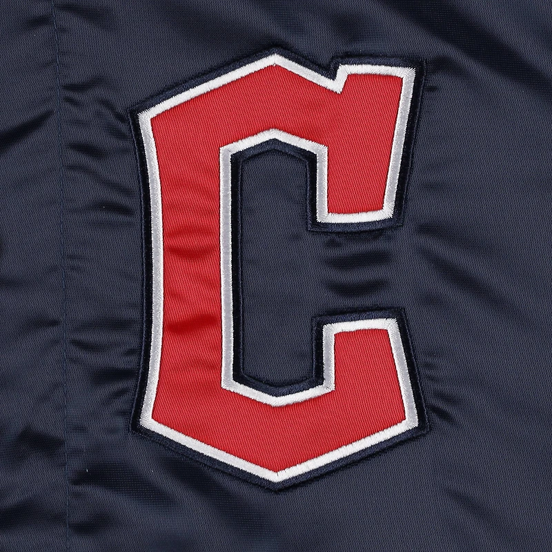 Men's Starter Navy Cleveland Guardians Midfield Satin Full-Snap Varsity Jacket