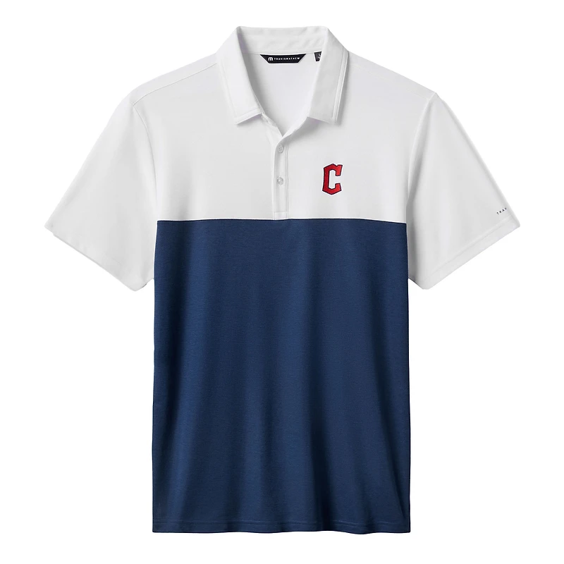 Men's TravisMathew White/Navy Cleveland Guardians Home Run Leader Tri-Blend Polo