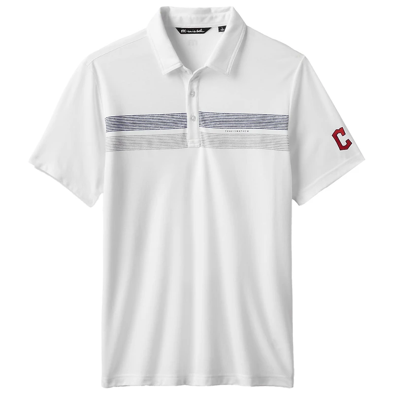 Men's TravisMathew White Cleveland Guardians Top Recruit Tri-Blend Polo