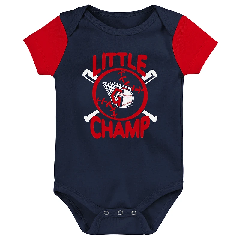 Lot de trois bavoirs et chaussons pour nouveau-nés bébés bleu marine/rouge Cleveland Guardians Little Champ