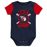 Lot de trois bavoirs et chaussons pour nouveau-nés bébés bleu marine/rouge Cleveland Guardians Little Champ