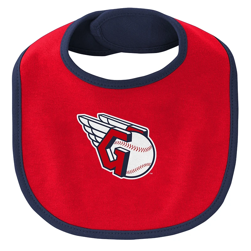 Lot de trois bavoirs et chaussons pour nouveau-nés bébés bleu marine/rouge Cleveland Guardians Little Champ