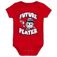 Newborn & Infant Red/Navy/White Cleveland Guardians Minor League Player Three-Pack Bodysuit Set