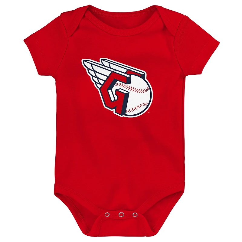 Newborn & Infant Red/White/Heather Gray Cleveland Guardians Biggest Little Fan 3-Pack Bodysuit Set