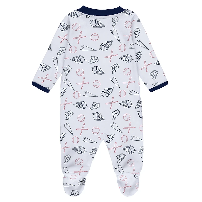 Newborn & Infant WEAR by Erin Andrews White Cleveland Guardians Sleep Play Full-Zip Footed Jumper with Bib