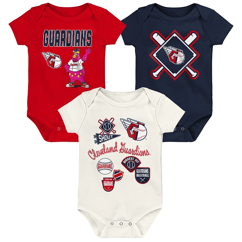 Newborn Outerstuff Cleveland Guardians Home Plate 3-Piece Creeper Set