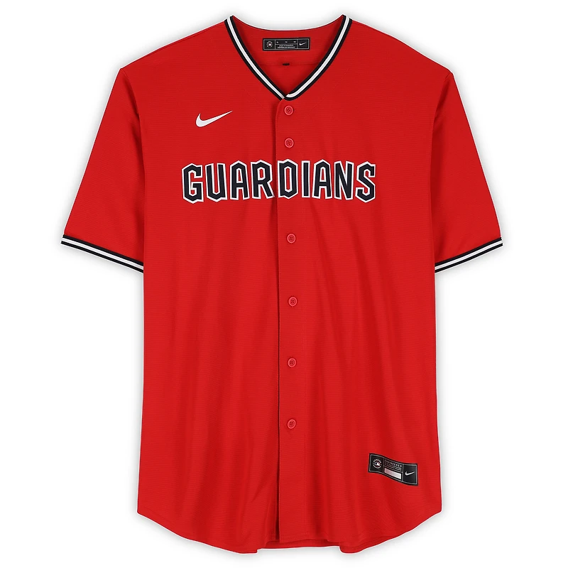 Maillot réplique rouge Nike autographié de Steven Kwan, Cleveland Guardians
