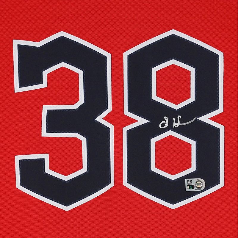 Maillot réplique rouge Nike autographié de Steven Kwan, Cleveland Guardians