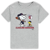 T-shirt Snoopy Peanuts des Cleveland Guardians pour tout-petits, gris chiné