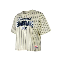 Women's New Era  Cream Cleveland Guardians City Connect Multiplier Pinstripe Cropped T-Shirt