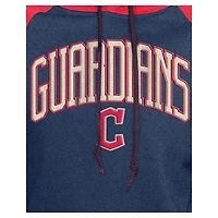 Sweat à capuche court manches raglan bleu marine Cleveland Guardians Cooperstown Collection pour femme New Era