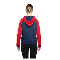 Sweat à capuche court manches raglan bleu marine Cleveland Guardians Cooperstown Collection pour femme New Era