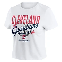Women's WEAR by Erin Andrews  White Cleveland Guardians Distressed Cropped Baby T-Shirt
