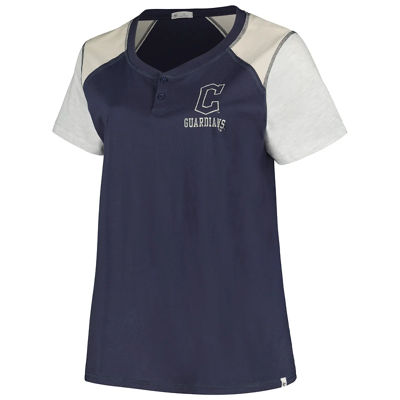 T-shirt Henley '47 bleu marine/gris pour femmes, Cleveland Guardians, taille plus