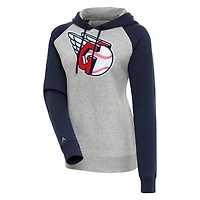 Sweat à capuche raglan Antigua pour femme, gris chiné/marine, Cleveland Guardians Victory