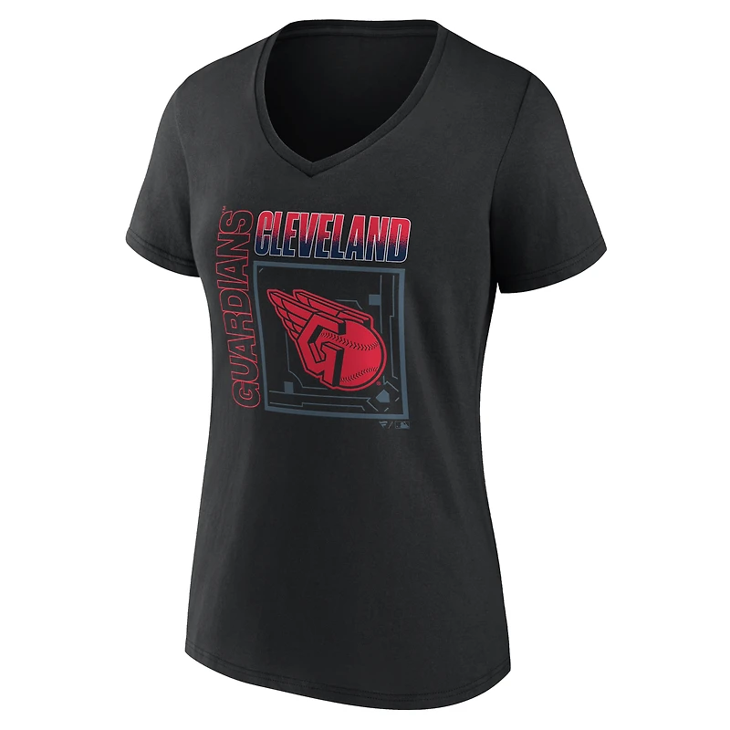 Women's Black Cleveland Guardians Home Field Pop Personalized Name & Number V-Neck T-Shirt