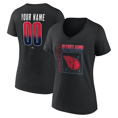 T-shirt à col en V personnalisé avec nom et numéro, Cleveland Guardians, domicile, noir, pour femme