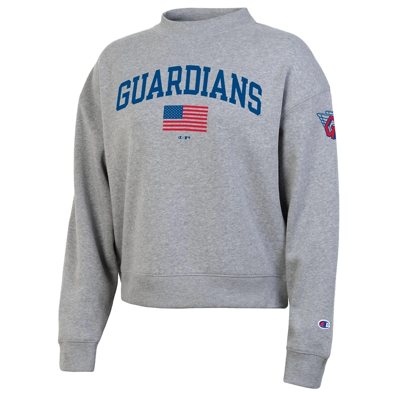 Women's Champion Heather Gray Cleveland Guardians Americana Triumph Fleece Tri-Blend Sweatshirt