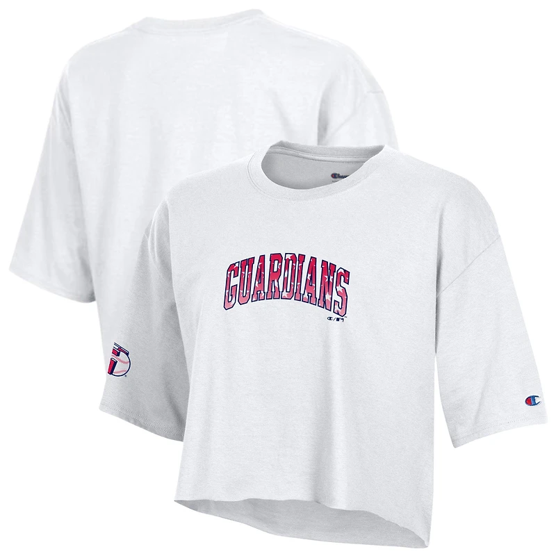 Women's Champion  White Cleveland Guardians Boyfriend Cropped Americana T-Shirt