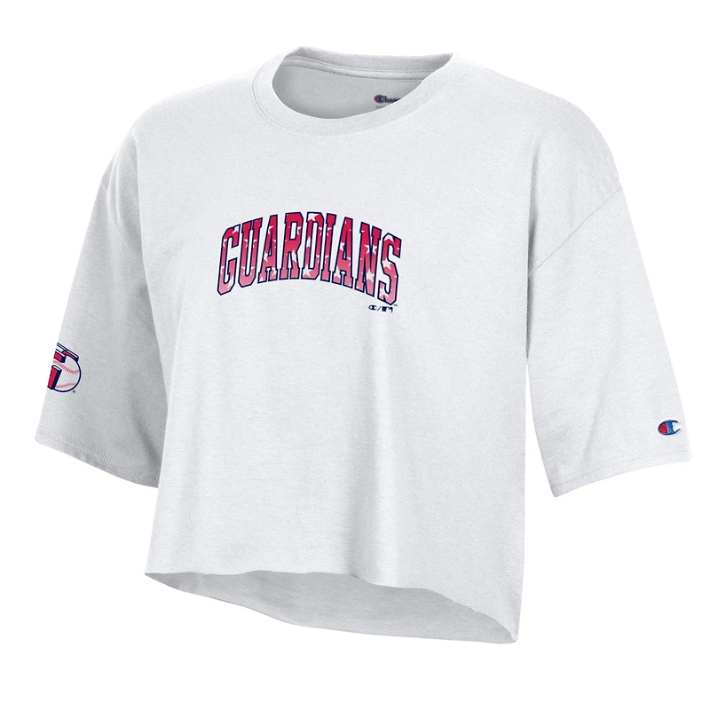 Women's Champion  White Cleveland Guardians Boyfriend Cropped Americana T-Shirt