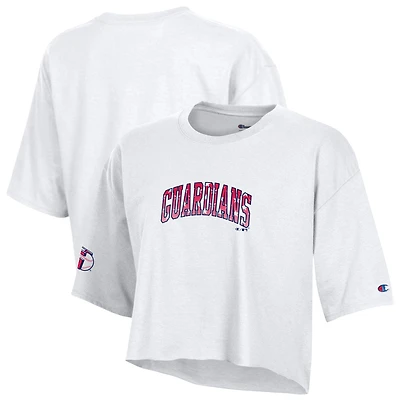 Women's Champion White Cleveland Guardians Boyfriend Cropped Americana T-Shirt