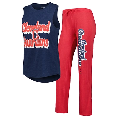 Ensemble de nuit Concepts Sport rouge/marine Cleveland Guardians Wordmark Meter pour femme : débardeur et pantalon.