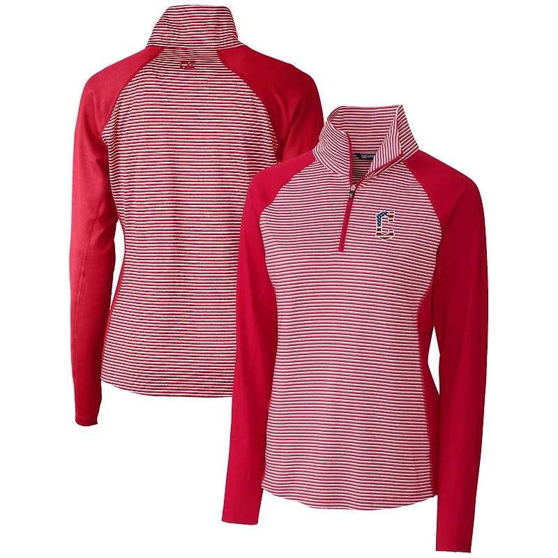 Pull-over extensible demi-zippé à rayures ton sur avec logo Americana pour femme Cutter & Buck Cardinal Cleveland Guardians