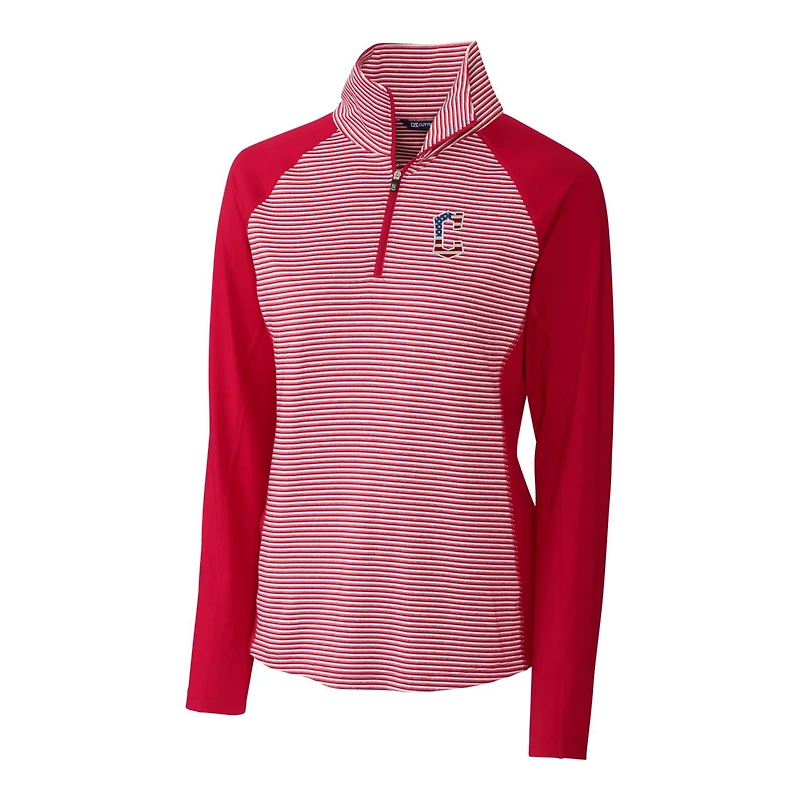 Pull-over extensible demi-zippé à rayures ton sur avec logo Americana pour femme Cutter & Buck Cardinal Cleveland Guardians