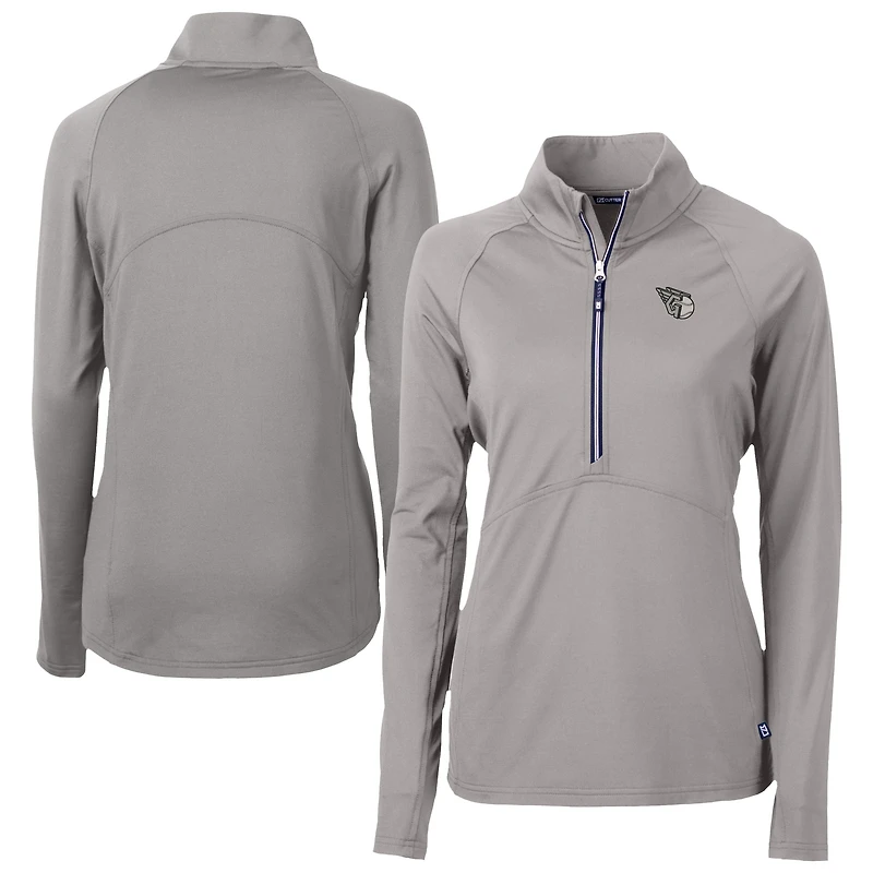 Haut demi-zip DryTec extensible et recyclé pour femme, gris Cutter & Buck, Cleveland Guardians Adapt Eco Knit