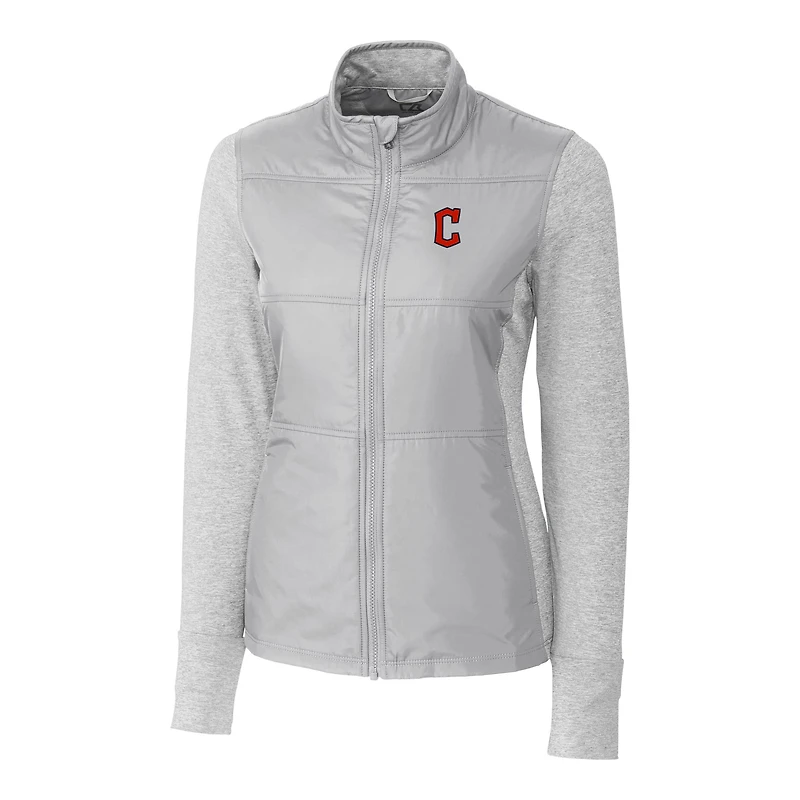 Coupe-vent matelassé entièrement zippé pour femme, gris, des Cleveland Guardians DryTec Stealth Hybrid Cutter & Buck