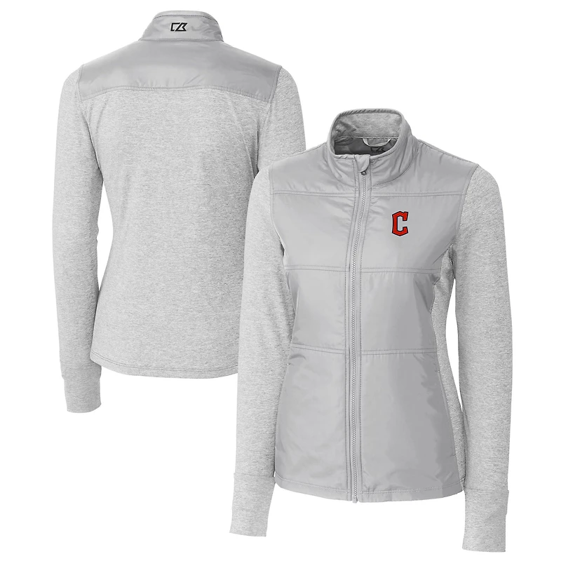 Coupe-vent matelassé entièrement zippé pour femme, gris, des Cleveland Guardians DryTec Stealth Hybrid Cutter & Buck