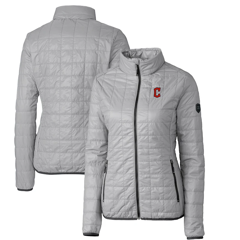 Doudoune zippée intégrale Rainier PrimaLoft Eco pour femme, grise, des Cleveland Guardians, Cutter & Buck