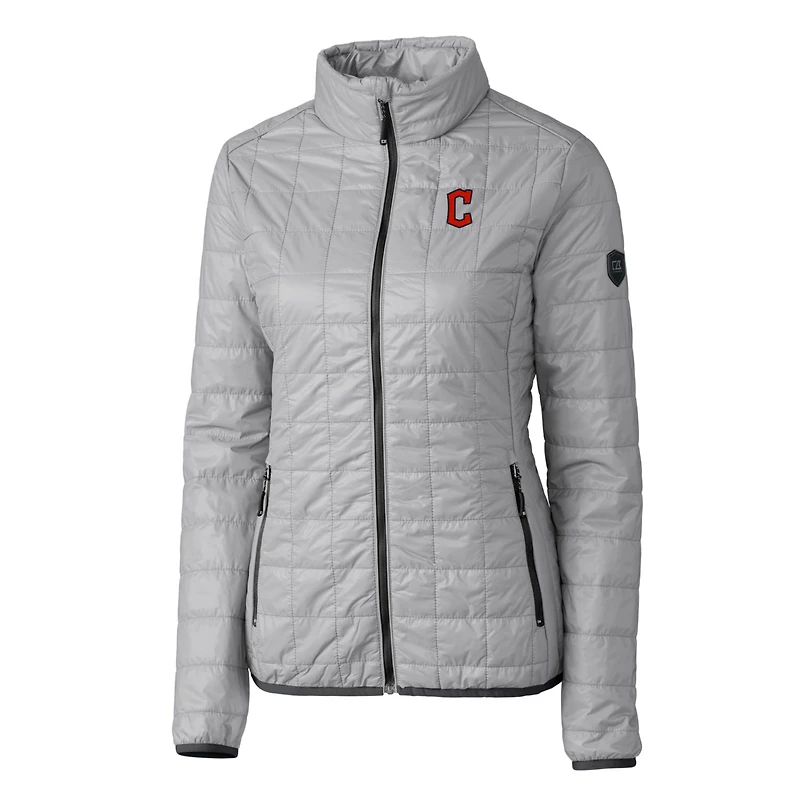 Doudoune zippée intégrale Rainier PrimaLoft Eco pour femme, grise, des Cleveland Guardians, Cutter & Buck