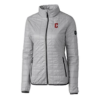 Doudoune zippée intégrale Rainier PrimaLoft Eco pour femme, grise, des Cleveland Guardians, Cutter & Buck