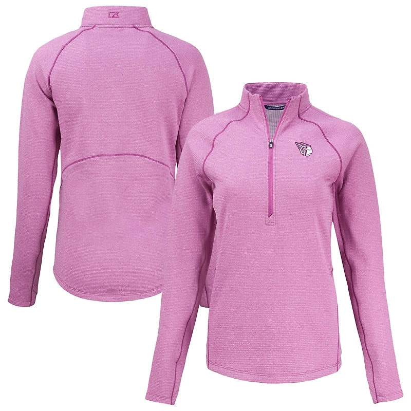Women's Cutter & Buck Heather Light Pink Cleveland Guardians Peshastin Eco Fleece Recycled Half-Zip Jacket