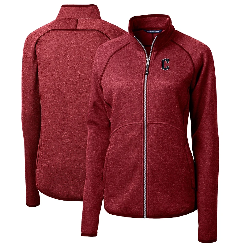 Veste pull en tricot zippé pour femme Cutter & Buck, rouge chiné, Cleveland Guardians Mainsail