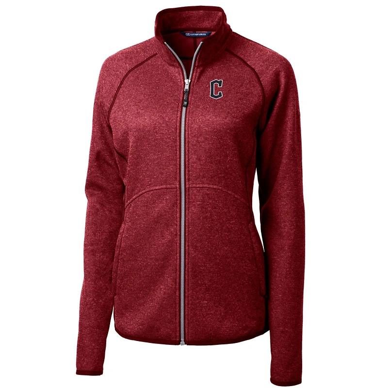 Veste pull en tricot zippé pour femme Cutter & Buck, rouge chiné, Cleveland Guardians Mainsail