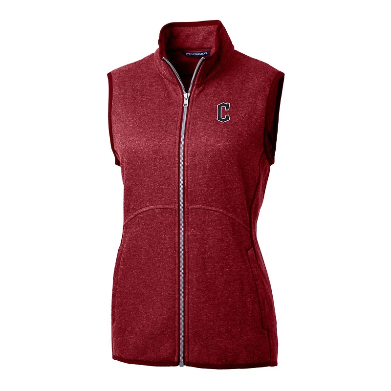 Gilet en tricot à fermeture éclair intégrale pour femme, couleur rouge chiné, Cutter & Buck, Cleveland Guardians