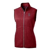 Gilet en tricot à fermeture éclair intégrale pour femme, couleur rouge chiné, Cutter & Buck, Cleveland Guardians