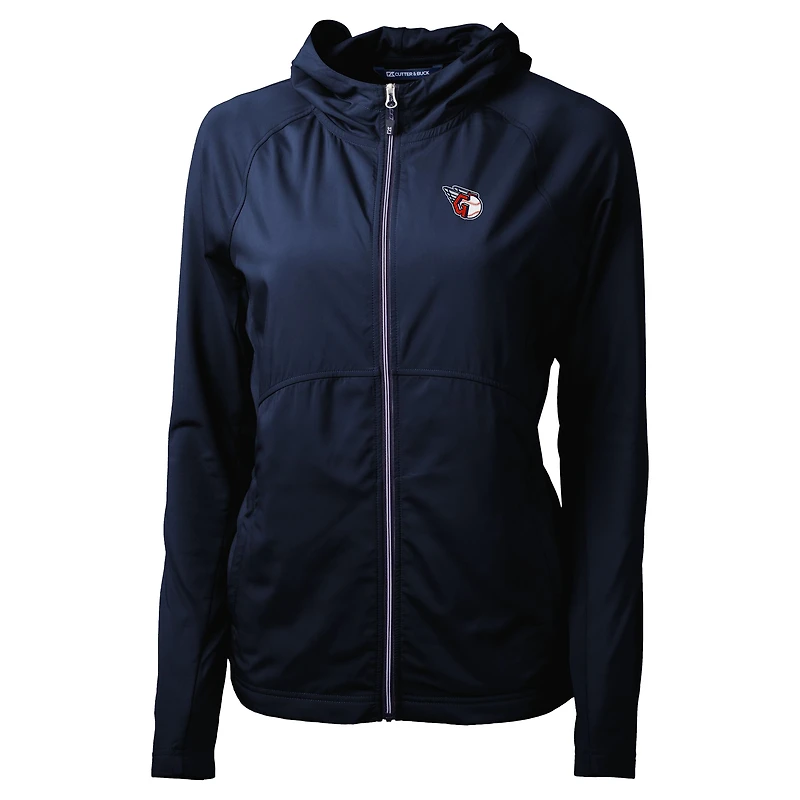 Sweat à capuche hybride entièrement zippé en tricot recyclé Adapt Eco Knit pour femme, bleu marine, des Cleveland Guardians, Cutter & Buck