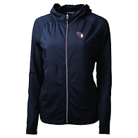 Sweat à capuche hybride entièrement zippé en tricot recyclé Adapt Eco Knit pour femme, bleu marine, des Cleveland Guardians, Cutter & Buck